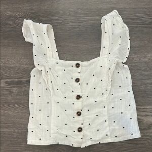 White Polka Dot Button-Up Top